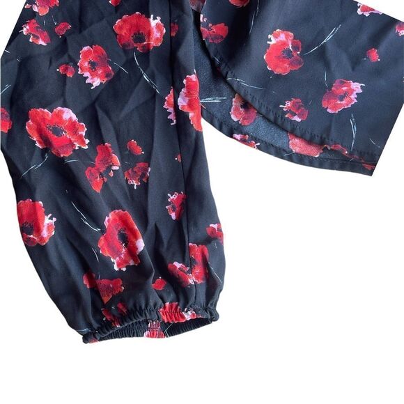 NY Collection Holiday Black Red Floral 1X Long elastic sleeve Poppy Pullover - Picture 4 of 5